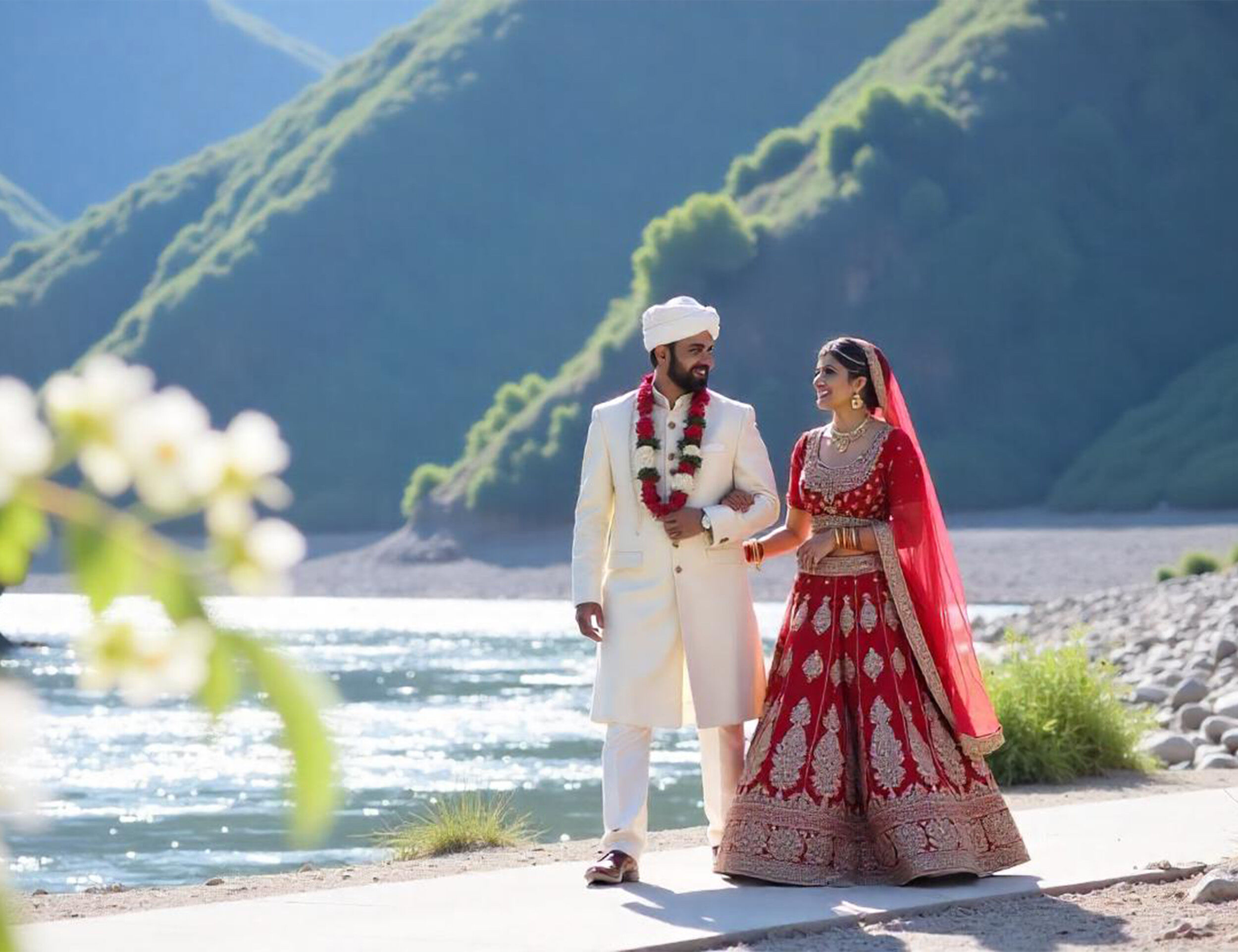 A beautifull bride abd groom in mountain wedding destination